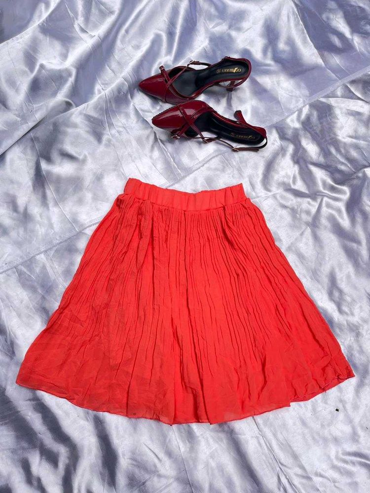 Vibrant Orange Pleated Skirt