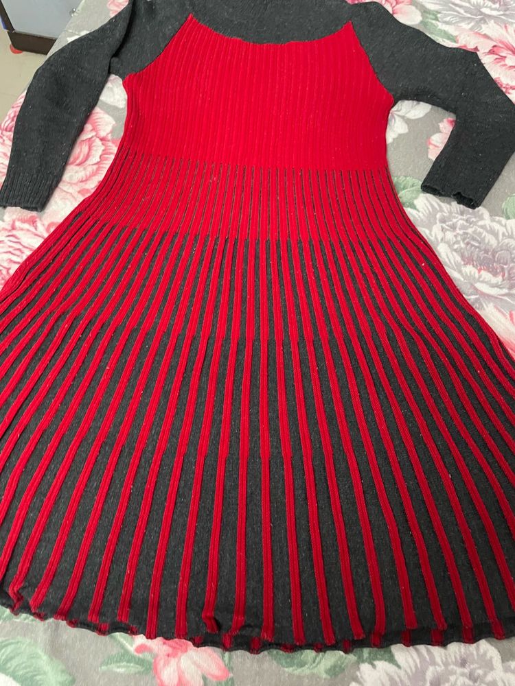 Red &amp; Gray Knit woolen Dress
