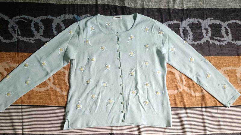 Light Blue Embroidered Cardigan