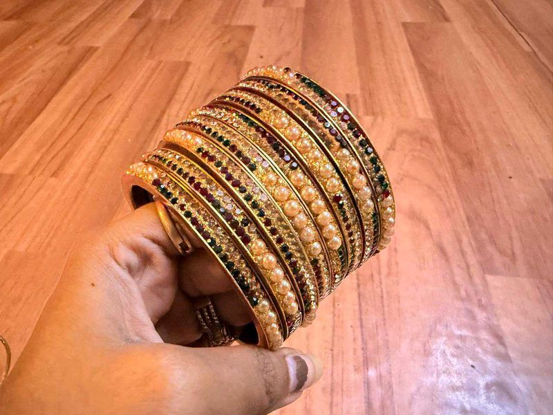 Set of Bangles with Pearls &amp; Stones price -