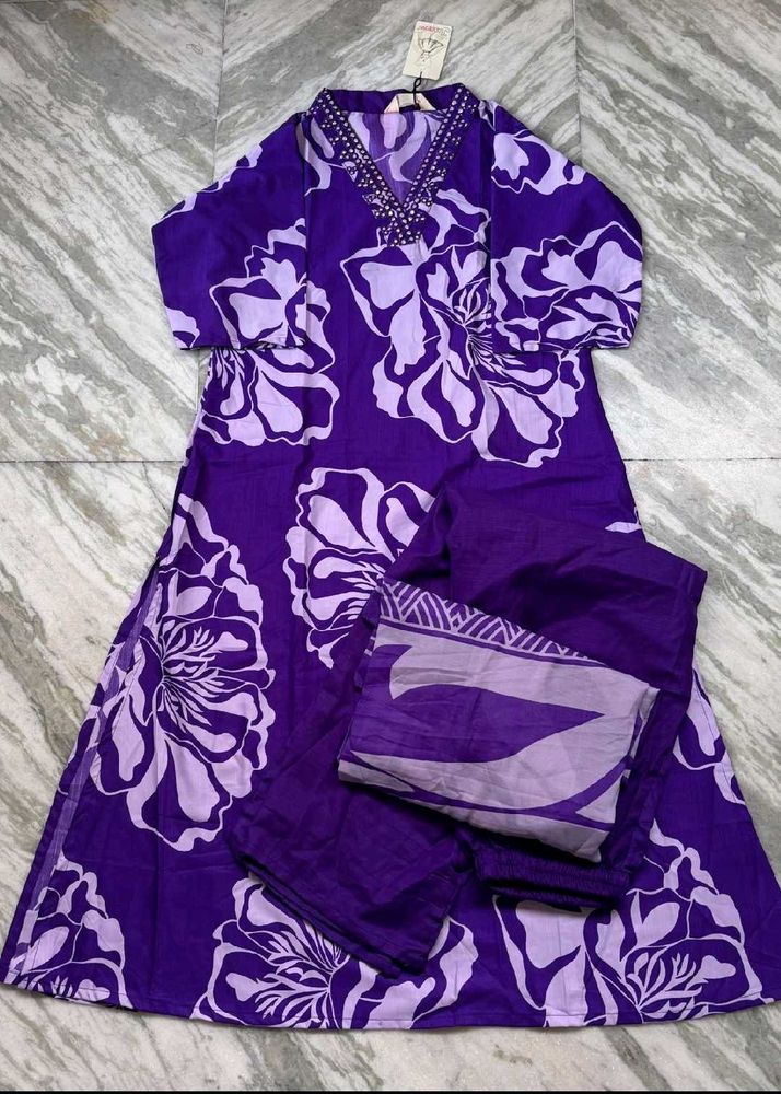 Vibrant Purple Floral Kurta Set with Dupatta