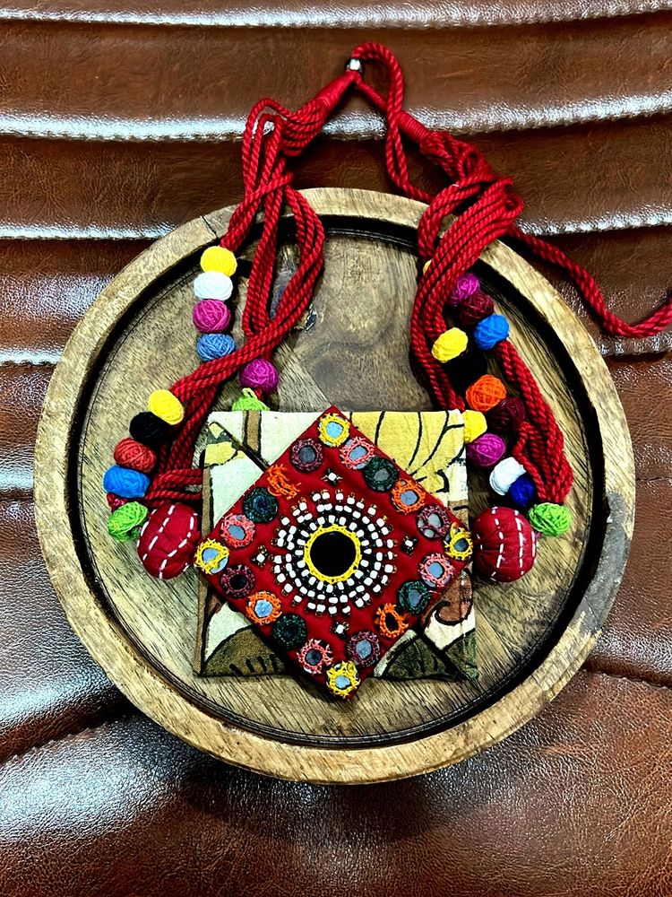 Boho Embroidered Necklace with Beads