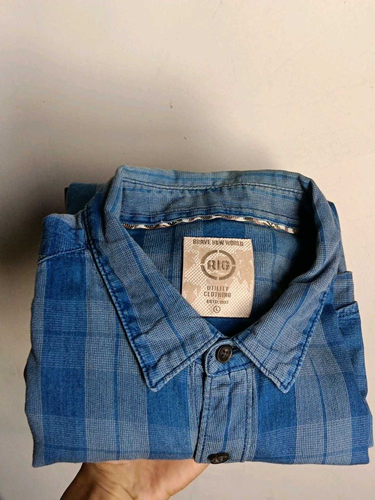 Men's Blue Plaid Casual Shirt