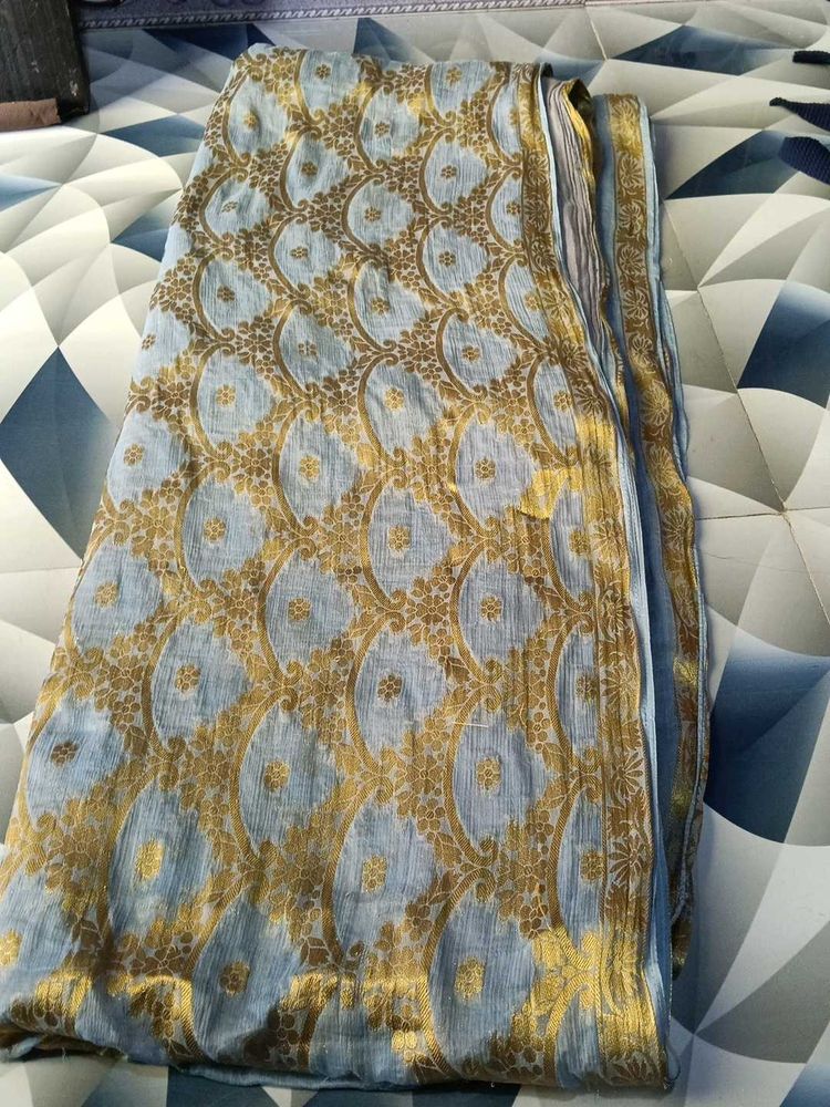 Elegant Blue &amp; Gold Banarasi Silk Saree