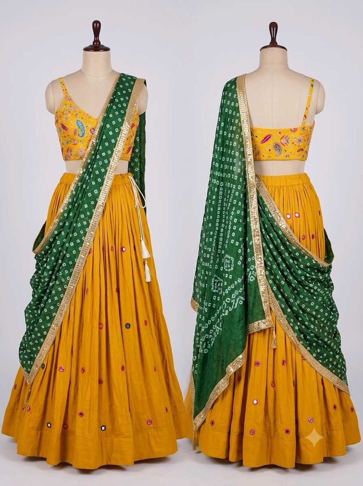 #Navratri Vibrant Yellow &amp; Green Lehenga Choli Set