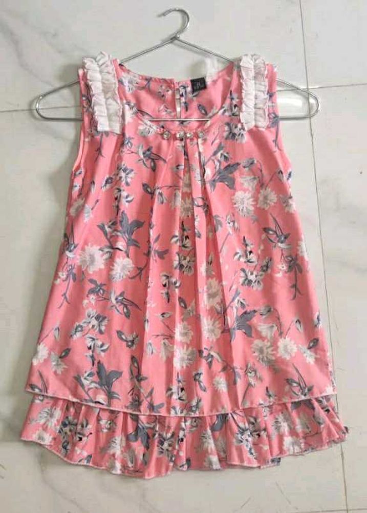 Floral Sleeveless Top with Ruffle Trim