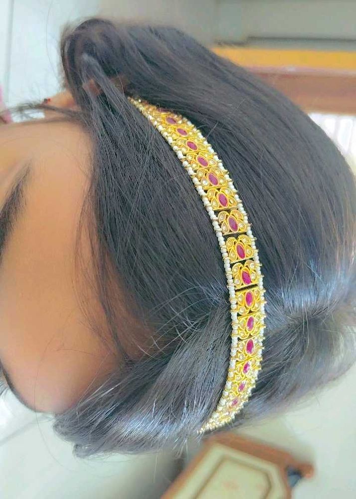 Elegant Gold &amp; Ruby Hairband/Maangtika