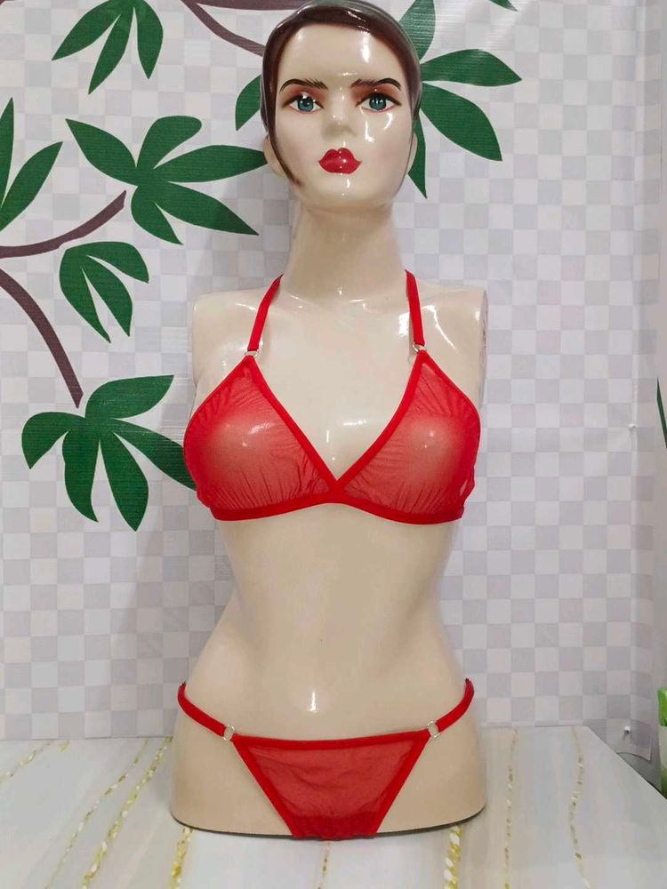 (1441)Red Sheer Lingerie Set