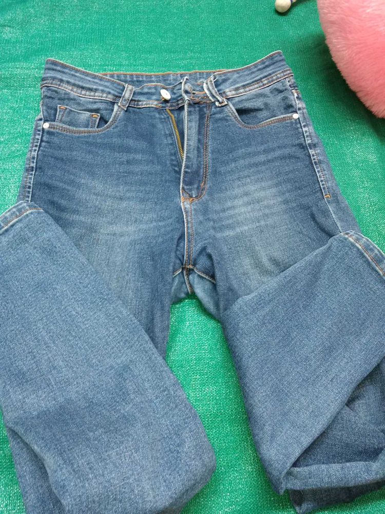 High Waisted Blue Denim Jeans