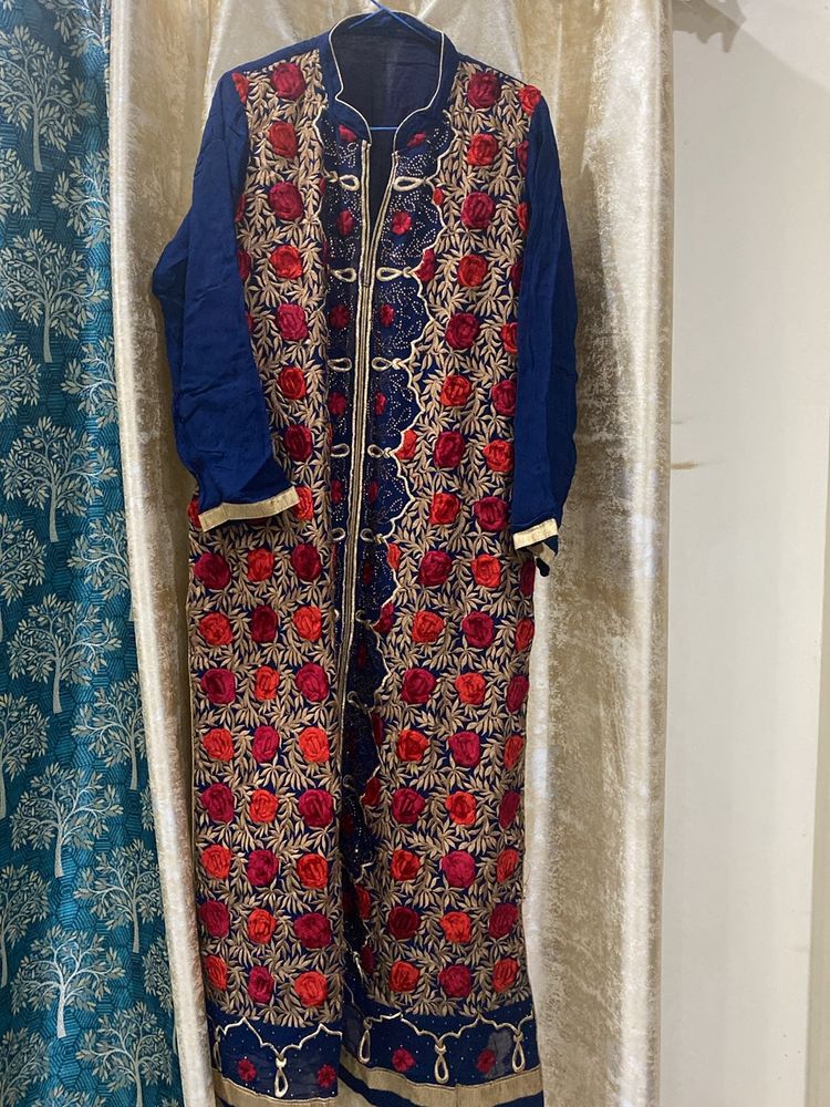 Embroidered Blue Kurti with cotton astar