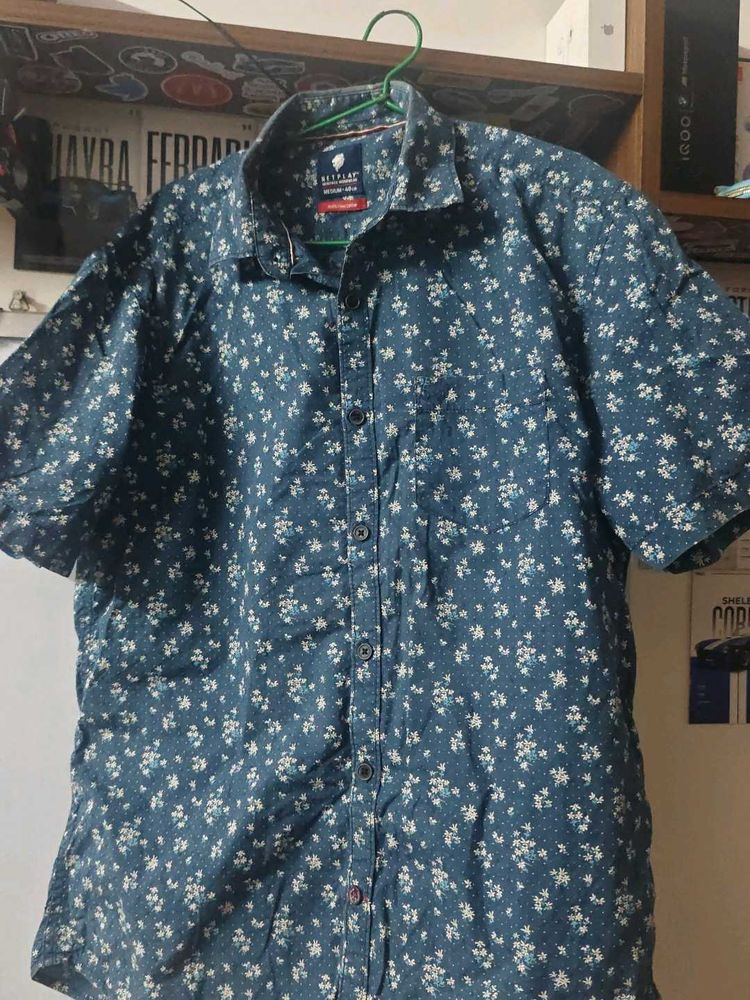 Men's Blue Floral Short Sleeve Shirt