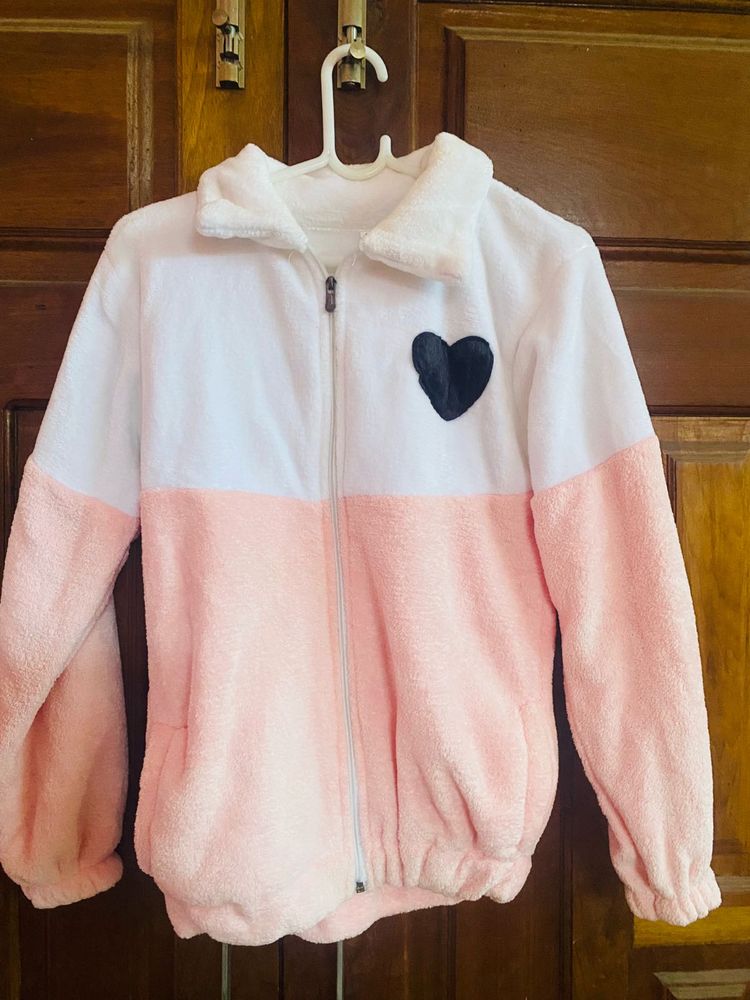 Cute Heart Fleece Zip-Up Jacket