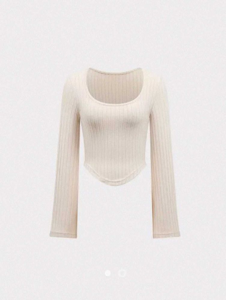 Cream Ribbed Long Sleeve Top