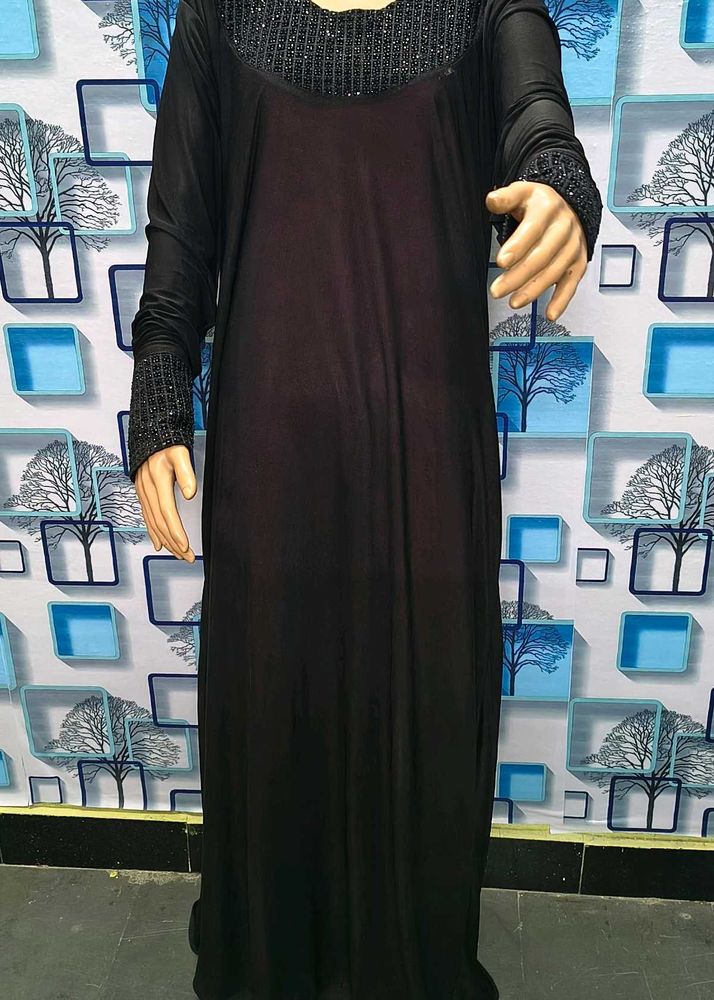 Elegant Black Burqa Jersi Stone Embroidery Design