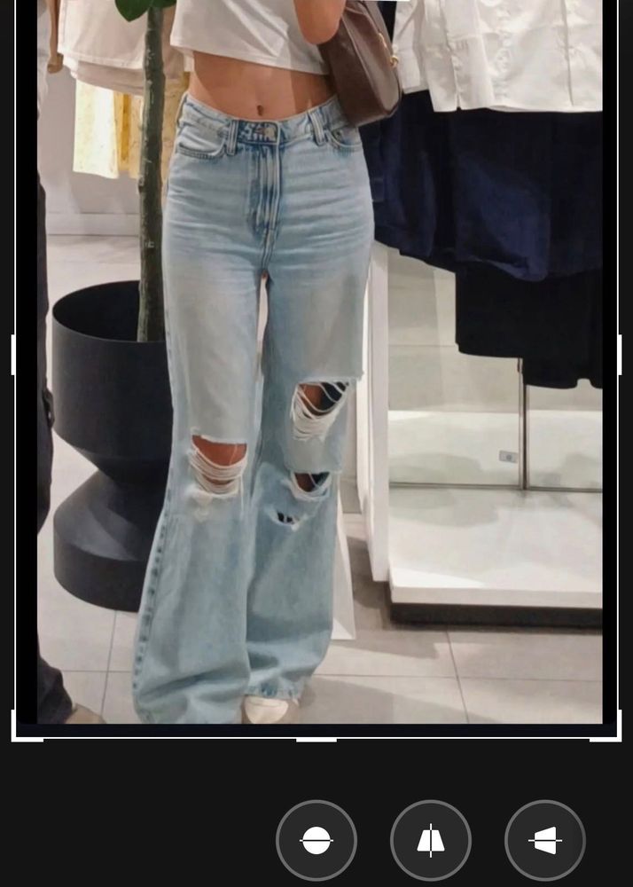 Ripped Wide Leg Jeans Yellow tinted