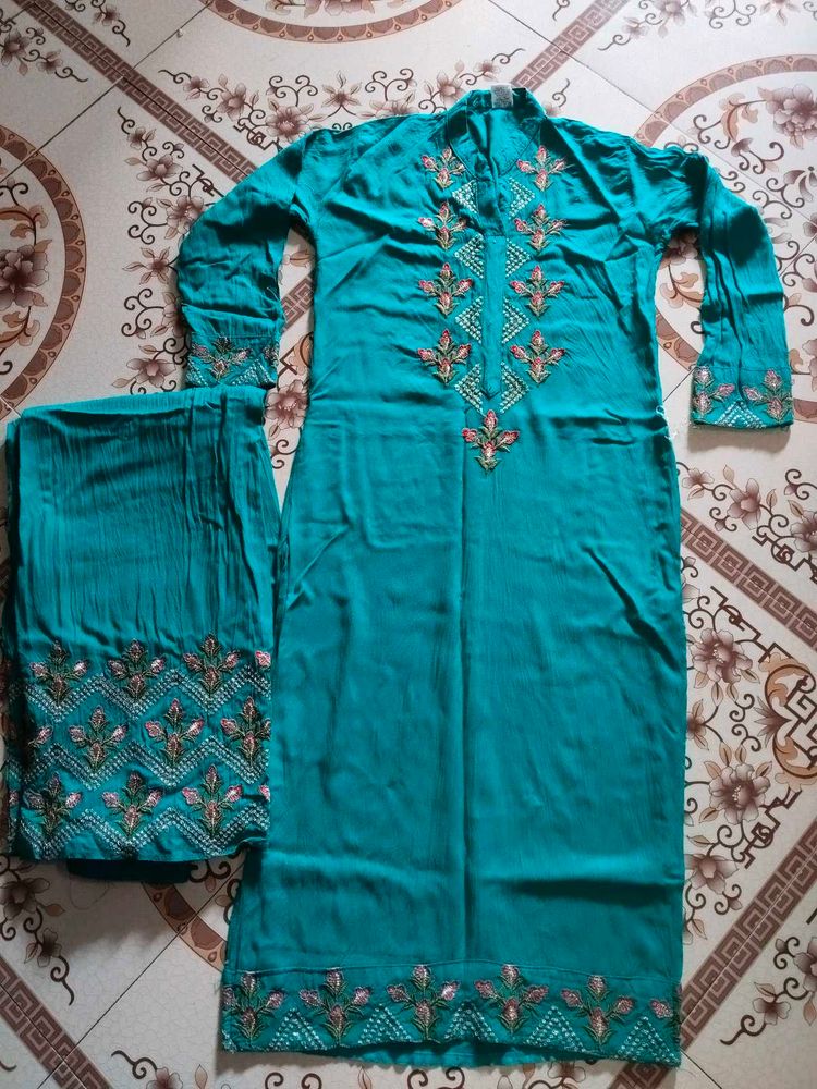 sea Green Embroidered palazzo set