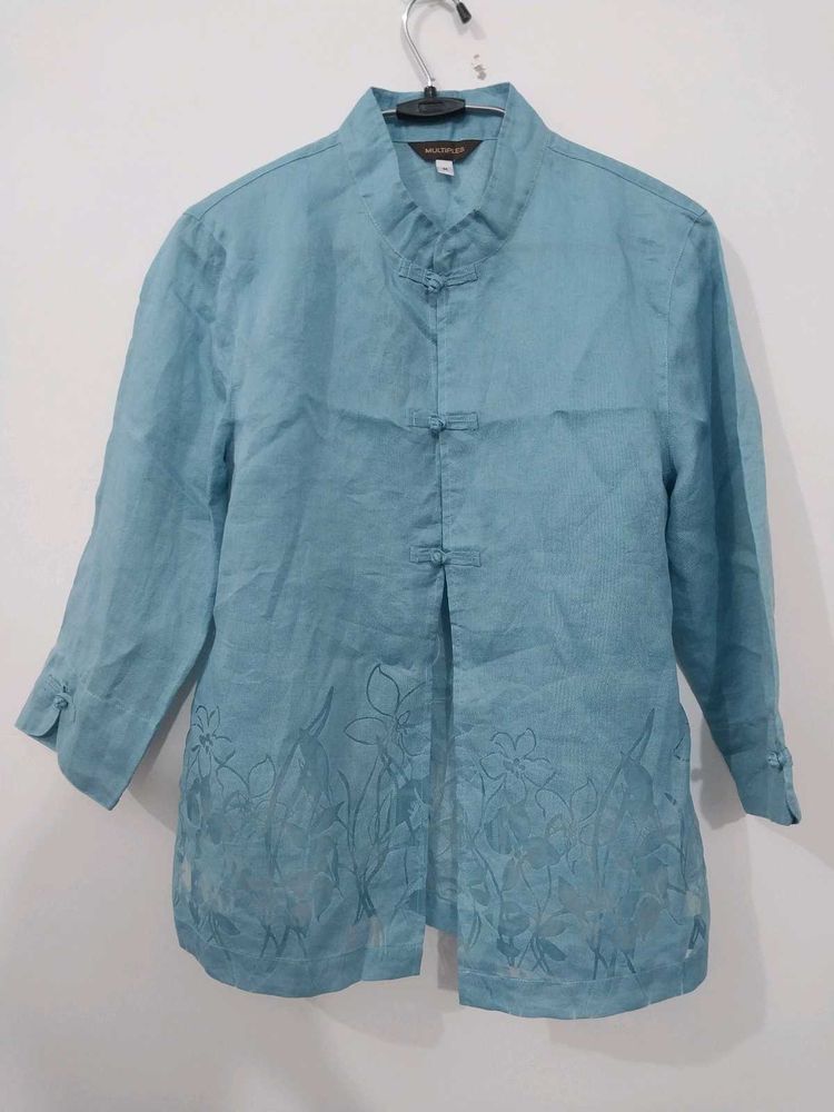 Blue Mandarin Collar Kurti Top