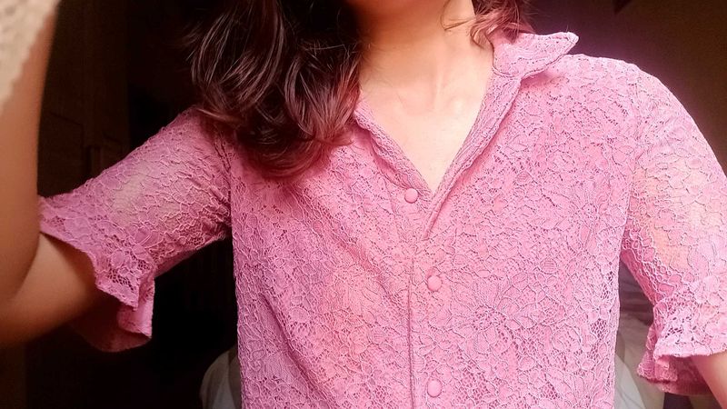 Pink Lace Open Front Shirt