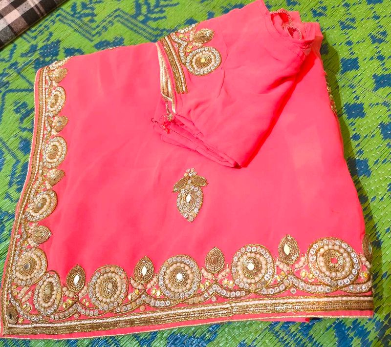 pink heavy georgette saree