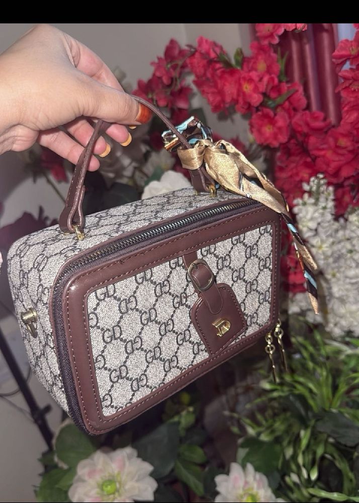 Stylish Monogram Box Bag with Scarf Accent