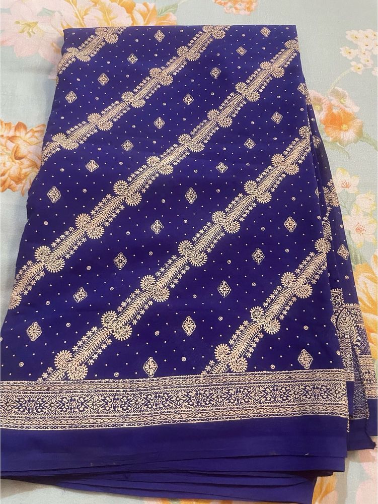 Beautiful Royal Blue Embroidered Saree