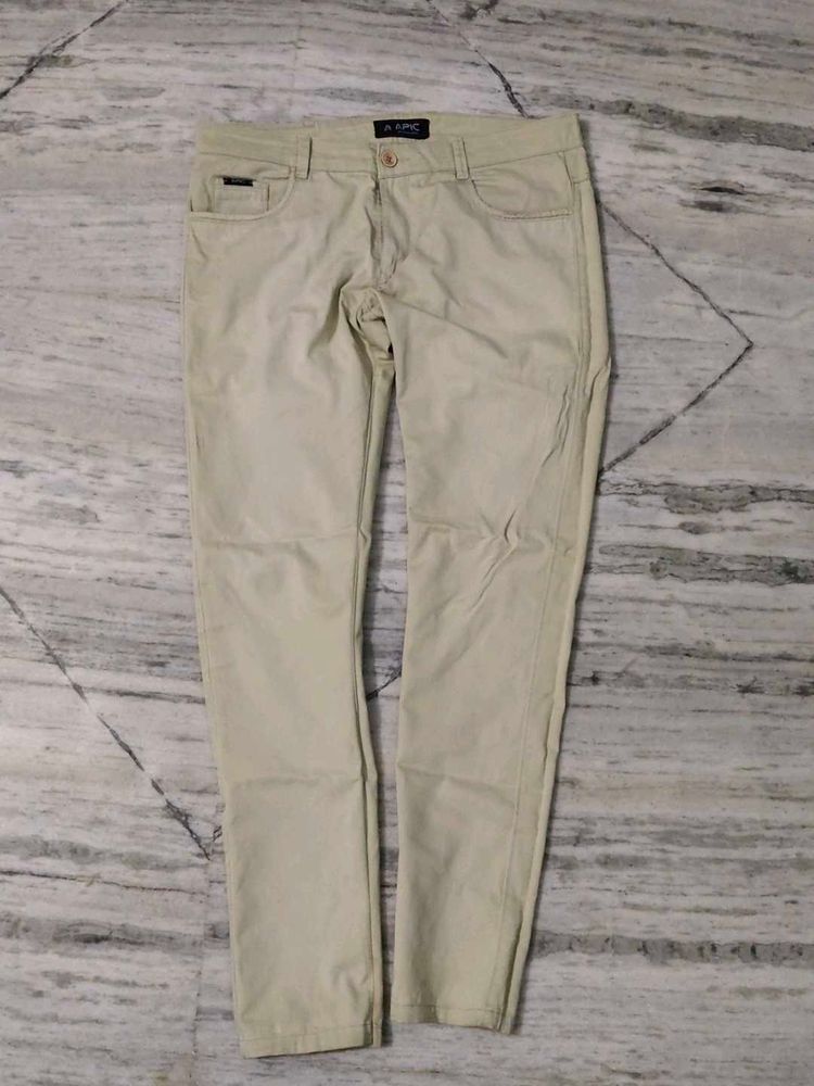 A-Line Beige Casual Trousers