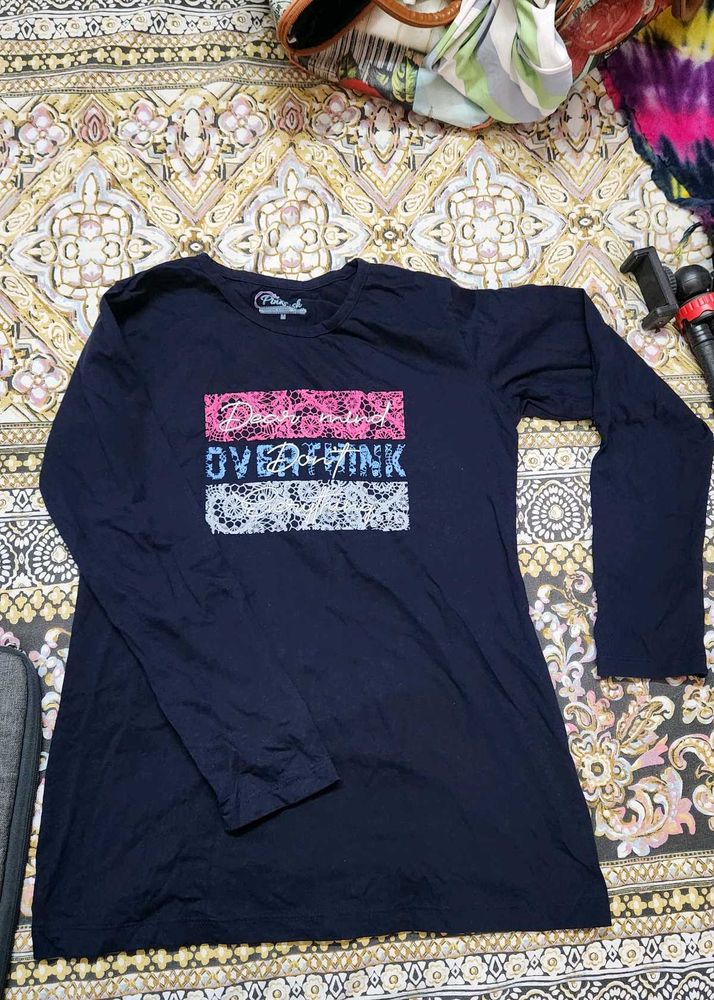 Navy Blue Long Sleeve Graphic T-Shirt