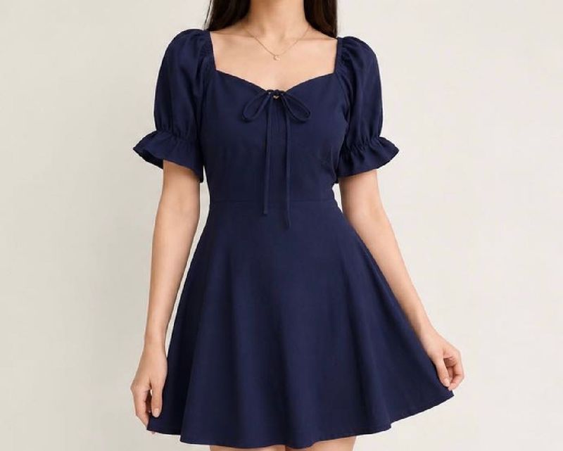 Navy Blue Puff Sleeve Mini Dress