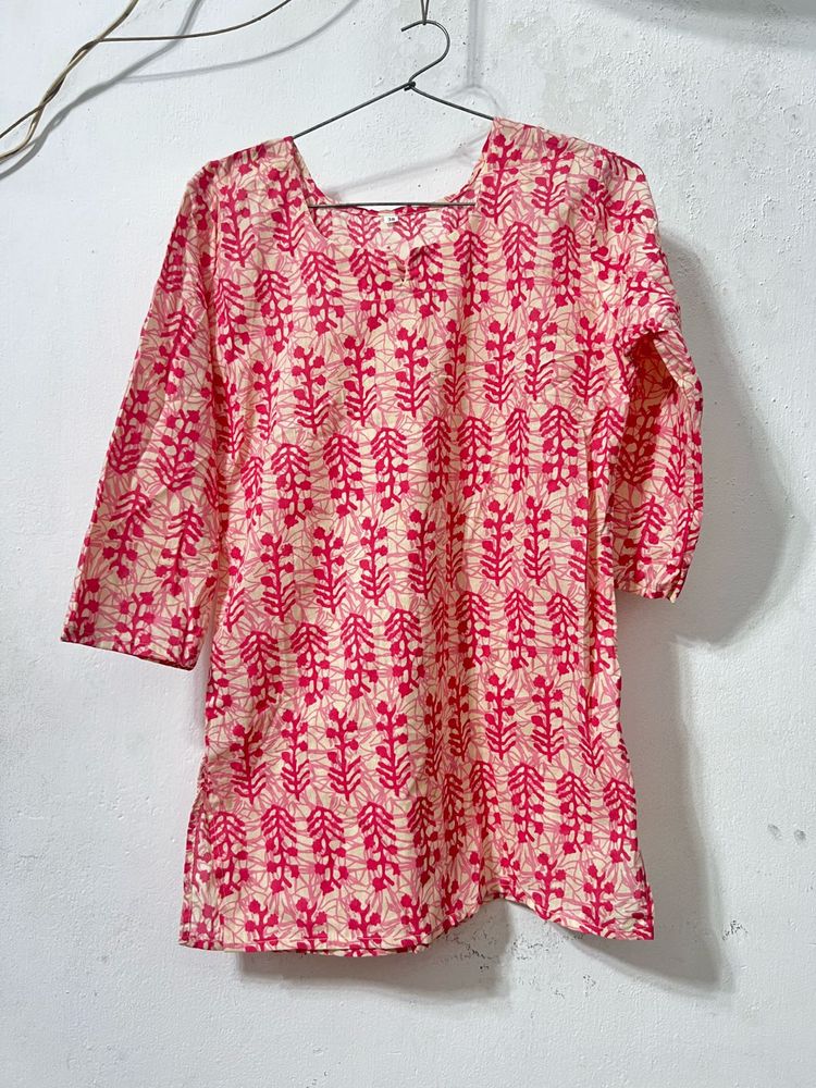 Pink Floral Print Kurta