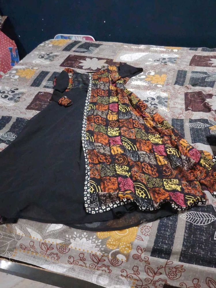 Stylish Black Kurta with Printed Panel