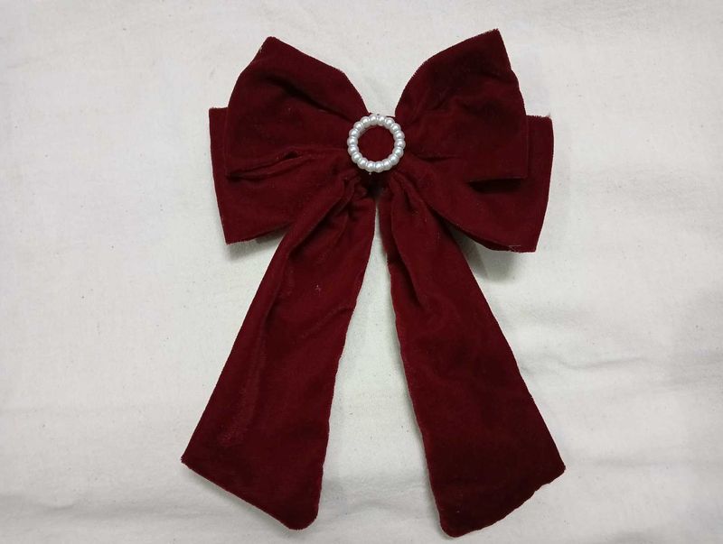 Elegant Burgundy Velvet Bow Hair Clip