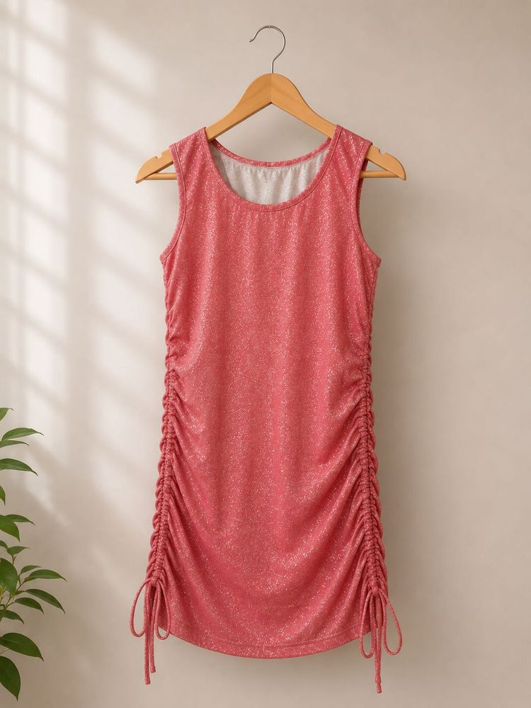 Sparkly Pink Ruched Mini Dress
