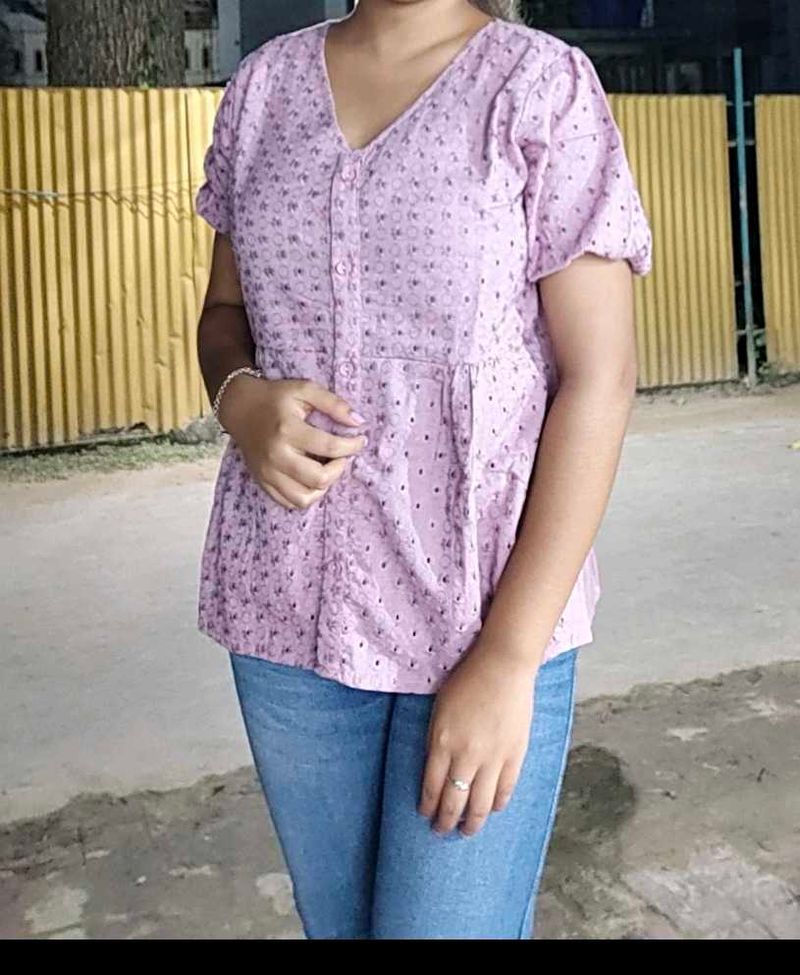 Cute Pink Floral Print Top