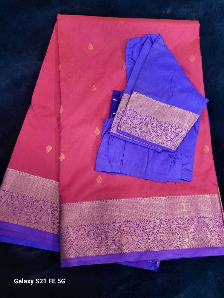 Pink Saree with Blue Blouse
