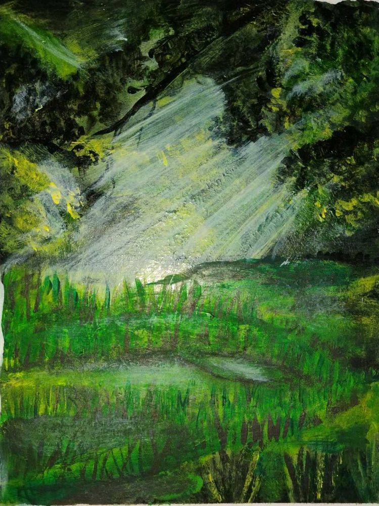 Handmade landscape painting with acrylic colours