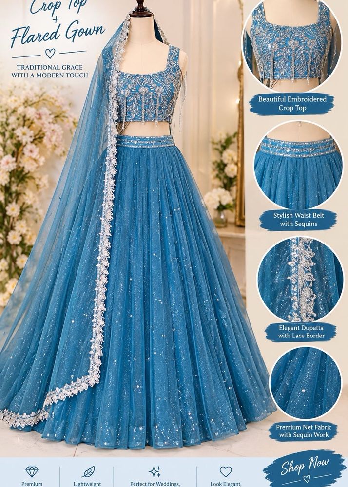 Stunning Blue Sequin Embroidered Lehenga🩵 Choli