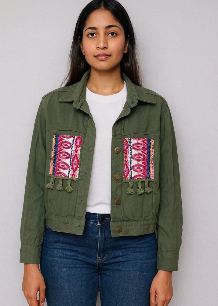 Boho Embroidered Olive Green Jacket(never worn)