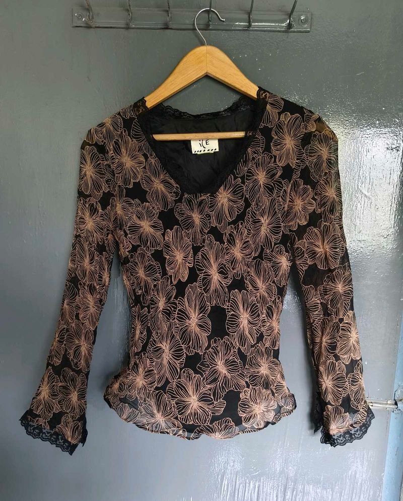 Sheer Floral Long Sleeve Top