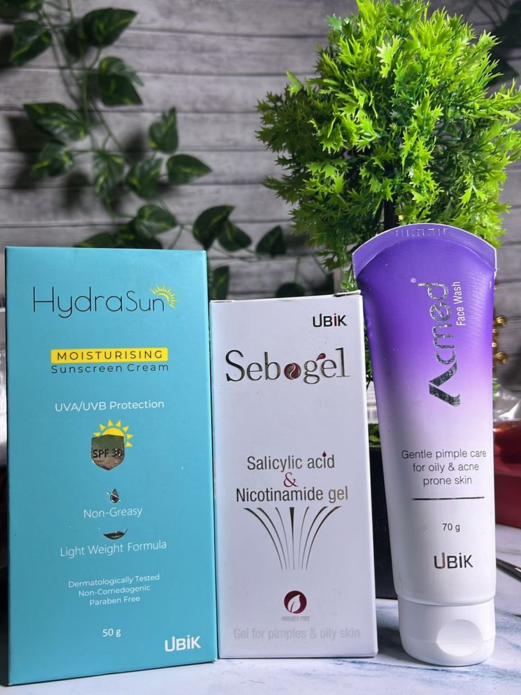 UBIK Skincare Trio – Face Wash, Sebogel &amp; HydraSun