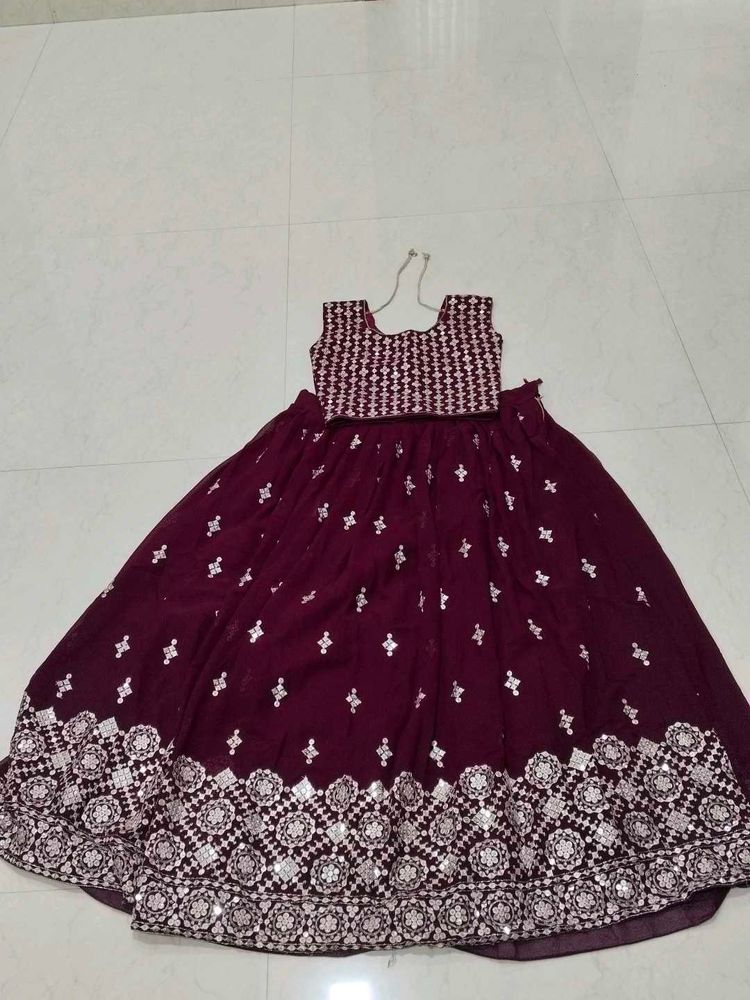 Burgundy Sequin Lehenga Choli Set