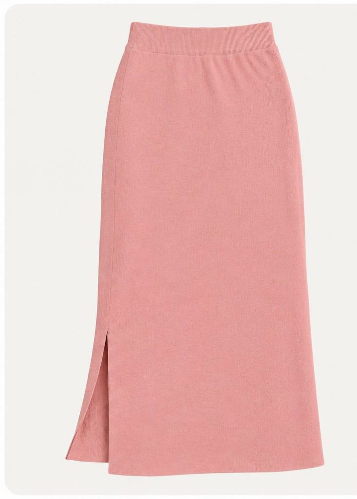 Pink Side-Slit Midi Skirt