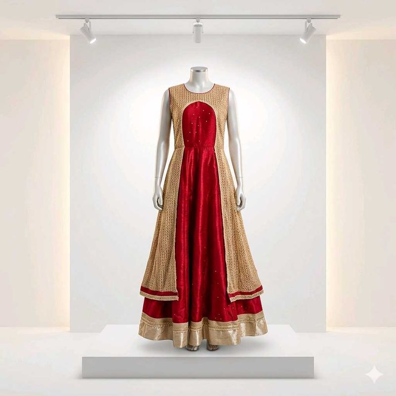 Red &amp; Gold Layered Ethnic Gown