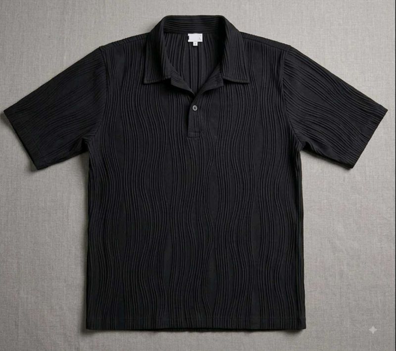 Textured Oversized Polo Shirt | Men/Women | Black