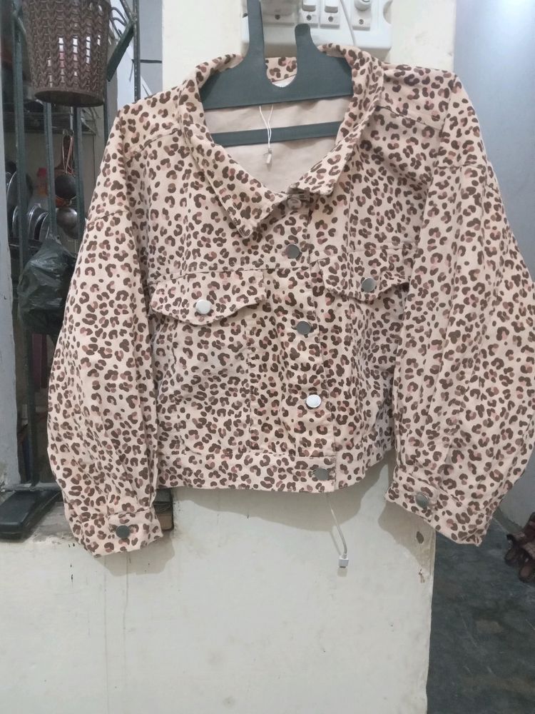 Branded Leopard Print Denim Jacket