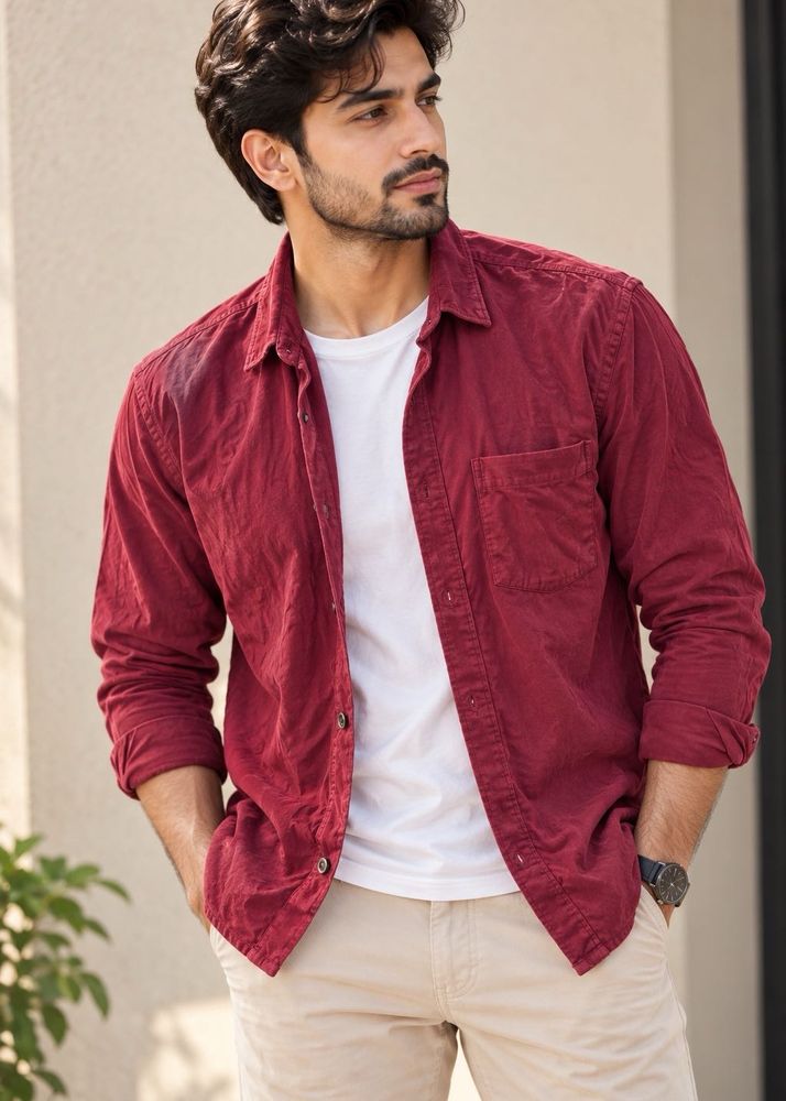 Men's Burgundy Corduroy Shirt