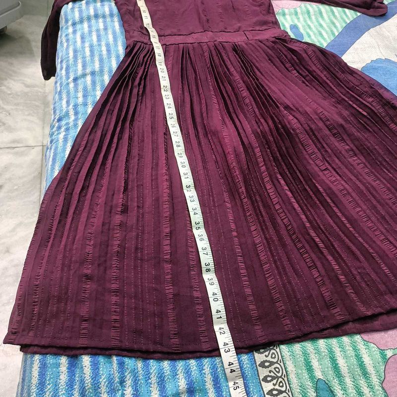 Elegant Pleated Wine Colored frock