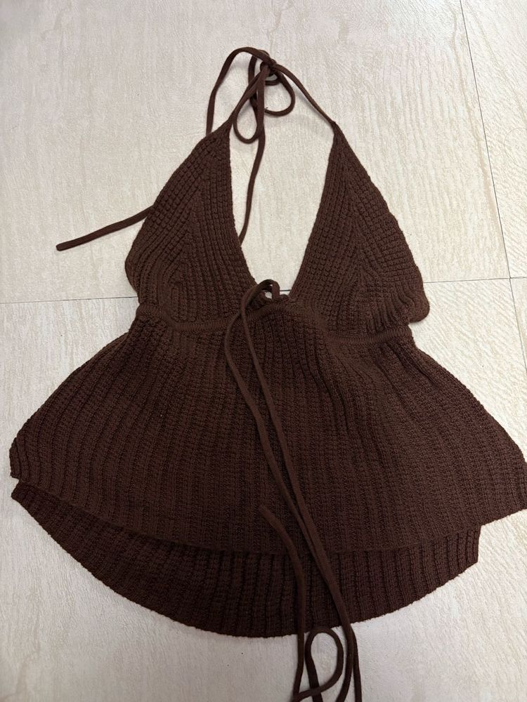 Brown backless Halter Top