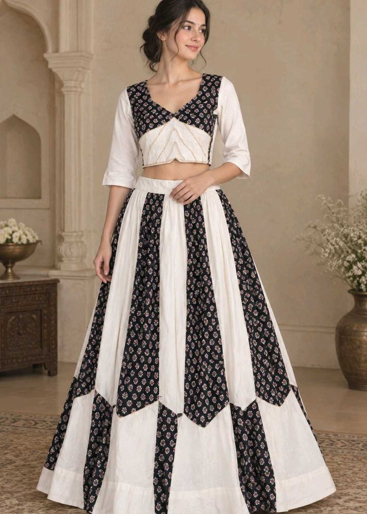 Designer Black &amp; White Lehenga Set