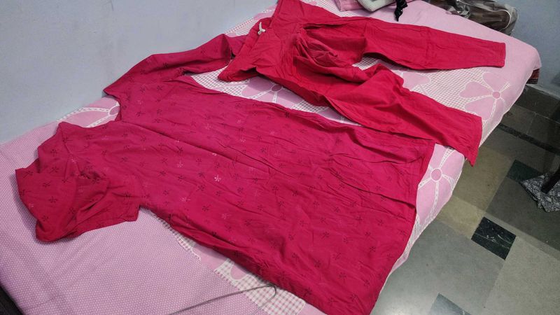 red Kurta  cottan Set with Trousers
