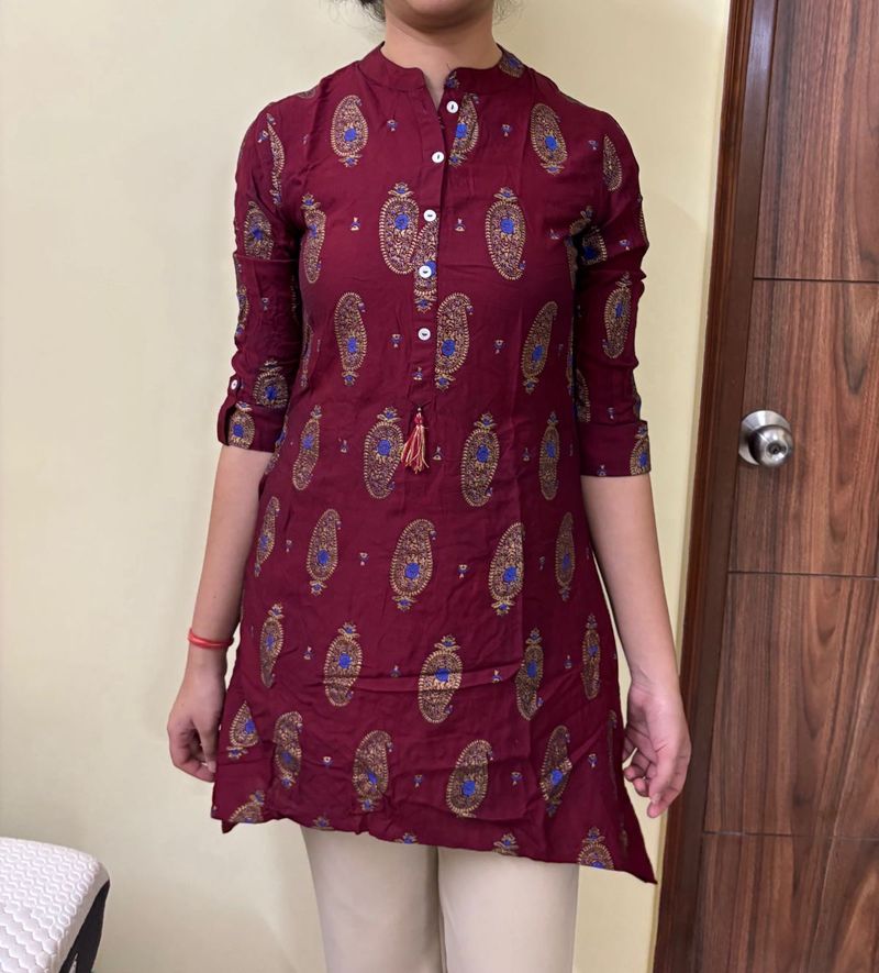 Maroon Printed Kurta